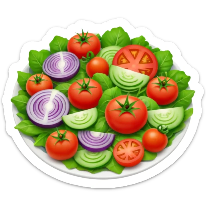 Salad community avatar in clean emoji-style illustration. Classic salads like Olivier, Greek or Tashkent, vibrant greens and colorful ingredients, simple shapes, flat design, high contrast, fresh and inviting. sticker