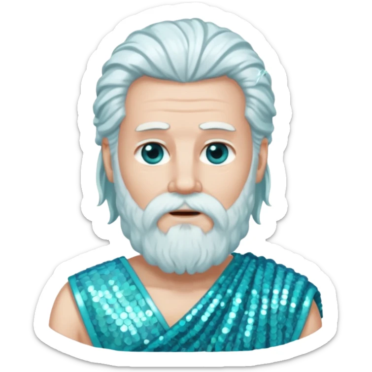 Uranus from Roman Deities with long white hair and beard, pale cyan sequin toga sticker