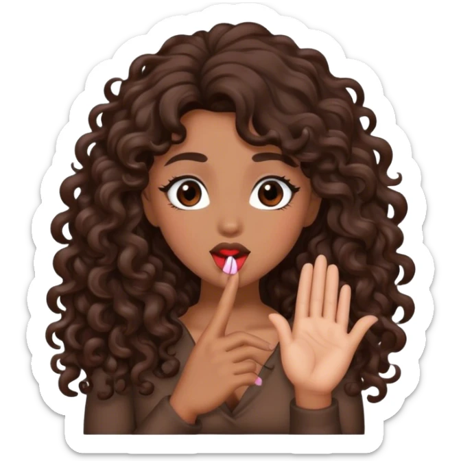 Brown woman with dark brown long curly hair blowing a kiss  sticker