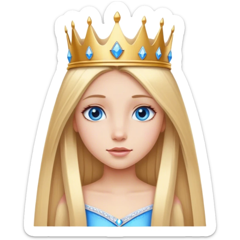 Straight long blonde hair and blue eyes girl and princess crown sticker