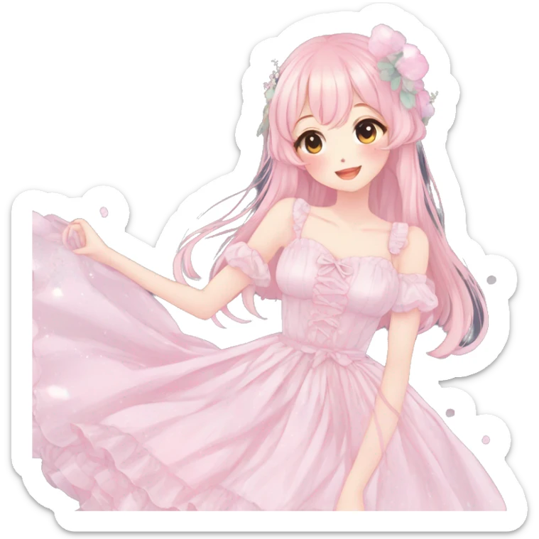 Gorgeous pastel anime style lady with blushing face and a dress cottagecore fairycore  Kawaii anime colorful pearly romantic simplistic aesthetic trending style sticker