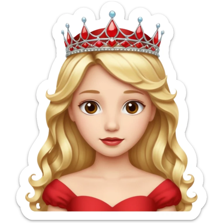 Princess in red Dress with Tiara, long wavy Blonde Hair sticker