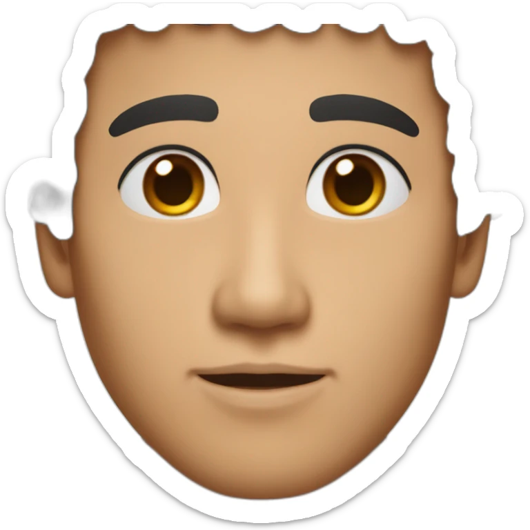 Asian man with brown skin, black curly hair, large eyelid crease, wide-set eyes, large canthus, and flat nose sticker