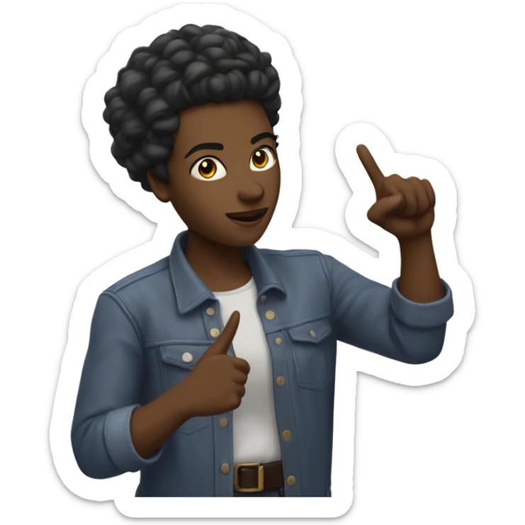 black masculine lesbian pointing out of the screen towards the viewer from the shoulders upwards sticker