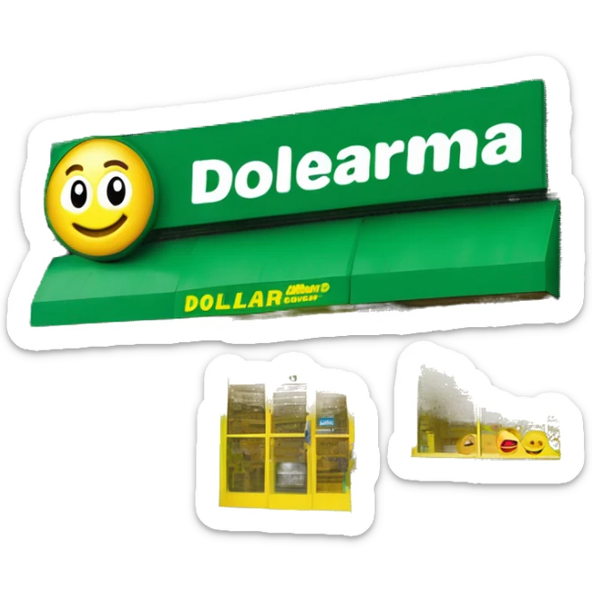 “Exterior of a Dollarama store with the bright green facade, bold yellow Dollarama sign, large front windows, and entrance doors, capturing the look of a budget-friendly retail store.” sticker