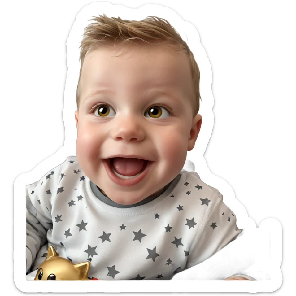 smiling boy with star charm sticker