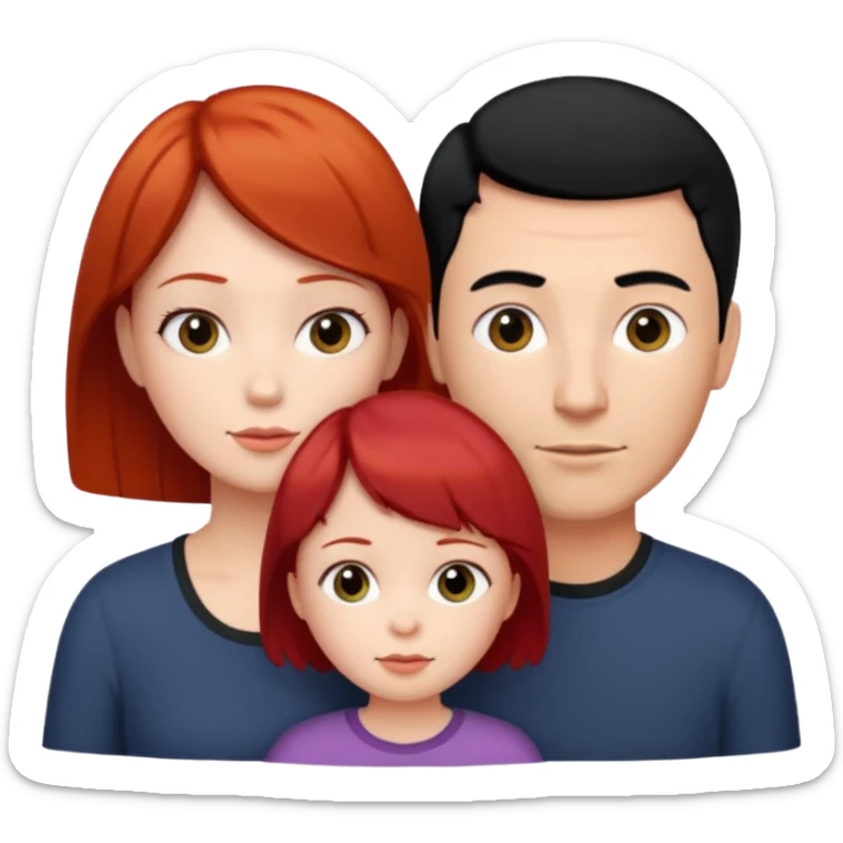 a family of three, all three white: the mother with short red hair, the father with black hair, and the daughter with black hair. sticker
