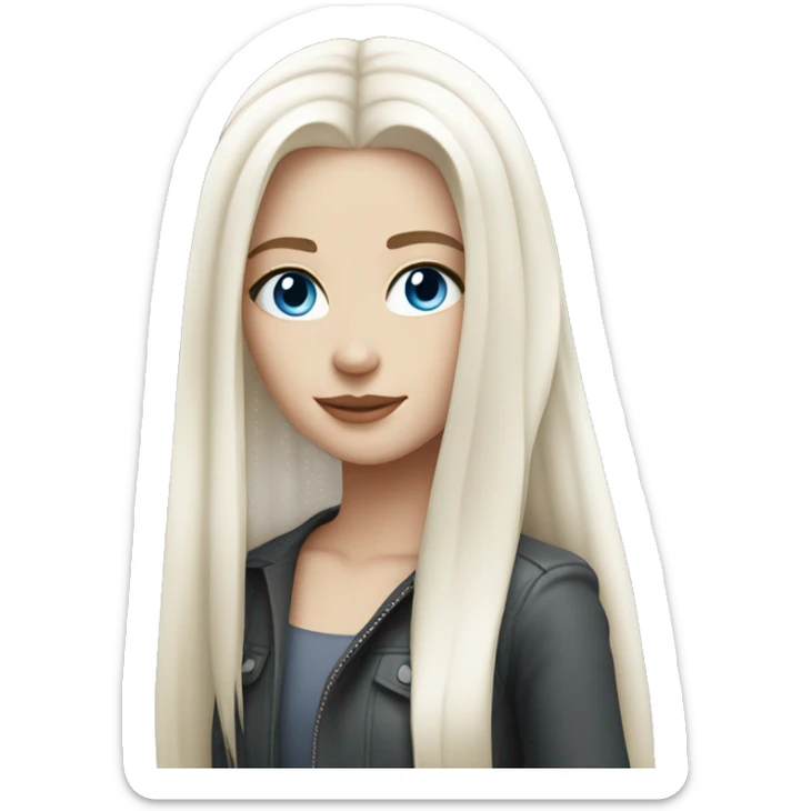 very white girl with very white straight hair, blue eyes, in cool look sticker