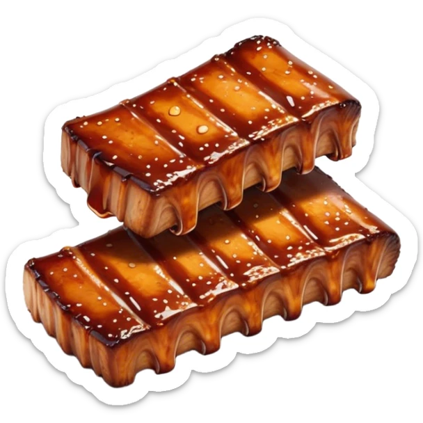 Honey Glazed BBQ Ribs Cinematic Realistic Honey Glazed BBQ Ribs Dish Emoji, depicted as a small portion of tender, honey-glazed ribs with a sticky, smoky finish, rendered with rich textures and warm, dynamic lighting. sticker