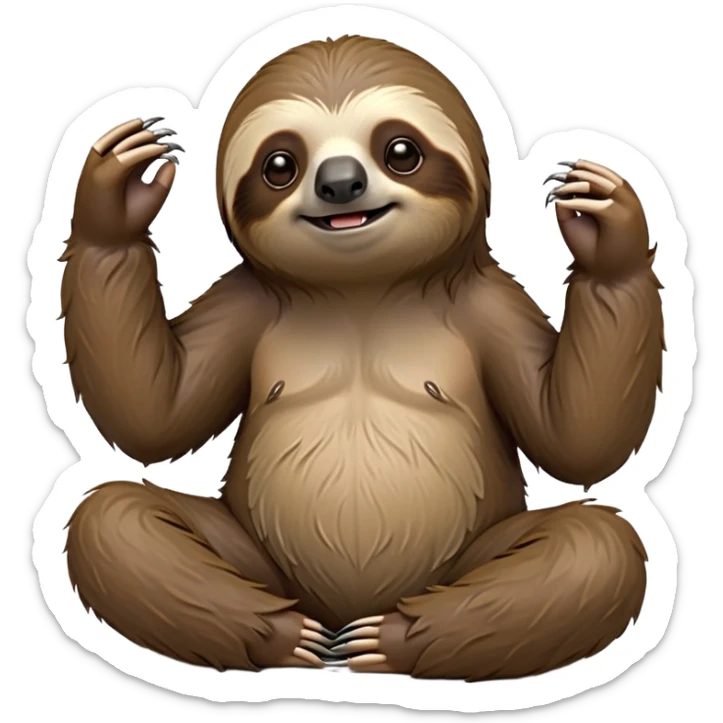 cinematic-sloth-realistic-full-body-sitting-emoji,-long-curved-claws-clinging,-thick-shaggy-brown-fur-slightly-ruffled,-head-tilted-dramatically,-slow-blinking-eyes-filled-with-serene-wisdom,-simplified-yet-realistic-focused-features,-highly-detailed,-glowing-with-an-almost-sarcastic-glow sticker