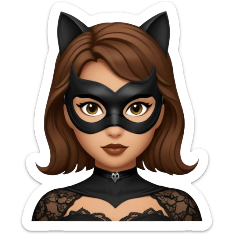 Catwoman capelli castani con mascherina di pizzo nero sticker
