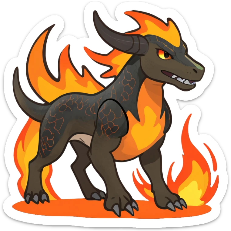 Copper-Bronze Molten-Lava Glow-Cracked Fiery-Runed Draconic Houndoom-Garchomp-hybrid-creature (full body) sticker