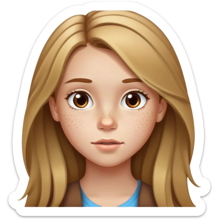 13 year old girl with long brown hair with blonde highlights, freckles, big forehead and nice lips sticker