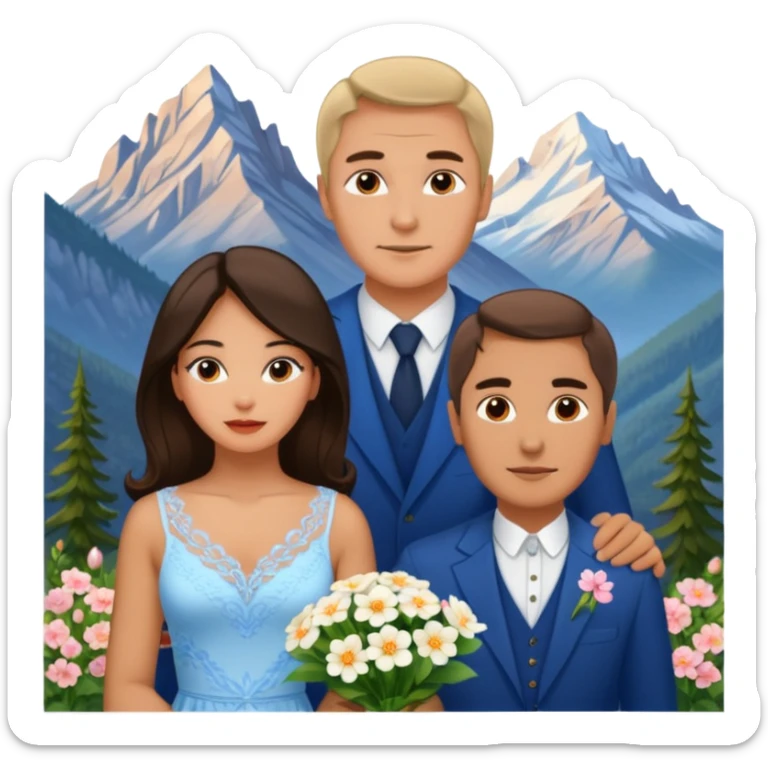 Couple traveling in Montenegro russian man and elegant  Latina girl delicate flowers and mountains in the background  sticker