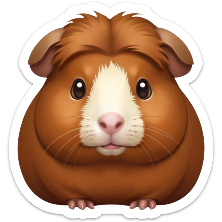 Cinematic Noble Brown Guinea Pig Portrait Emoji, Poised and regal, with a compact, chubby build and a soft, well-groomed rich brown coat, deep-set soulful dark eyes, Simplified yet sharp and sophisticated features, highly detailed, glowing with a warm, dignified glow, high shine, intelligent and charming, stylized with an air of gentle coziness, focused and attentive, soft glowing outline, capturing the essence of a watchful and confident little rodent, so majestic it feels as though it could scurry out of the screen with effortless authority! sticker