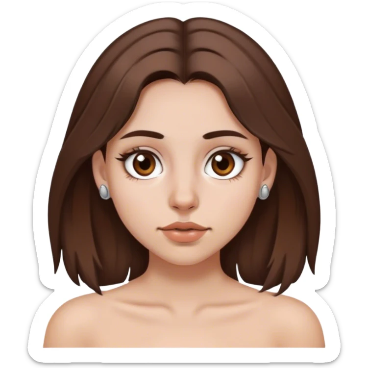 Girl with medium length brown hair, brown eyes, and silver septum piercing sticker