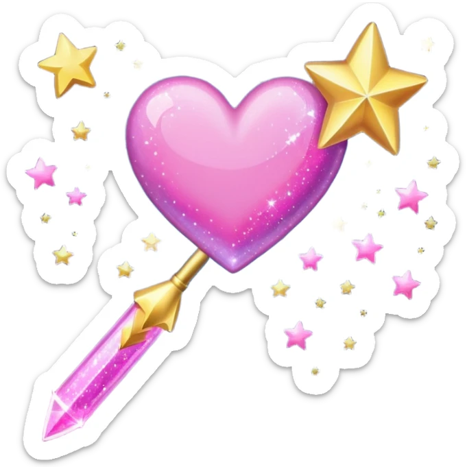 wand with a shooting star pink heart instead of a star at the end of a wand emoji sticker