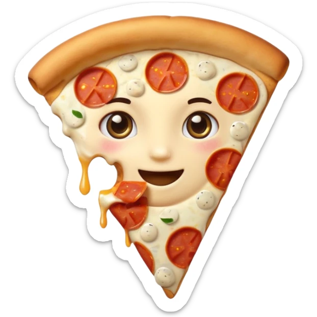 cute character emoji with sparkling eyes and a slice of pizza, expressing enjoyment sticker