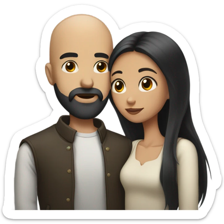 Bald man with black beard kissing girl with long black hair sticker