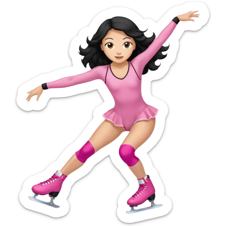 una patinadora con pelo negro largo y ondulado en las puntas con un mallot de color patinando  sticker