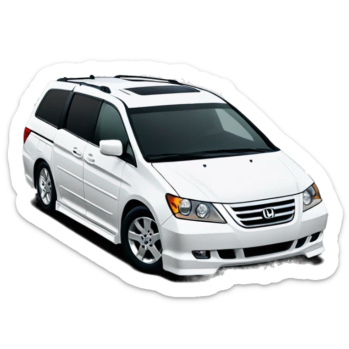 White 2006 JDM Honda Odyssey RB2, right-hand drive, sleek design, narrow headlights, aerodynamic grille, and sporty look sticker