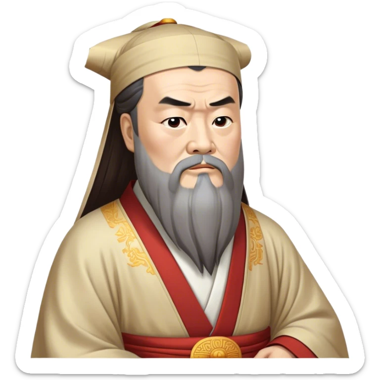Cinematic Realistic Confucius Portrait Emoji, depicted as a wise ancient philosopher in traditional robes with a serene, contemplative expression, rendered with soft timeless textures and harmonious natural lighting that captures his enduring wisdom. sticker