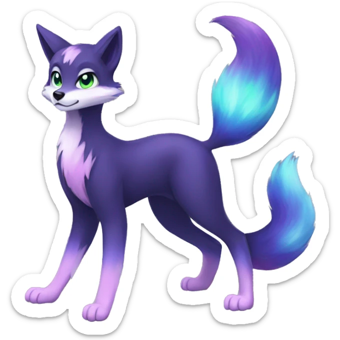 Cute cool black nebula green blue purple pink animal silver fox hybrid Fakemon full body sticker