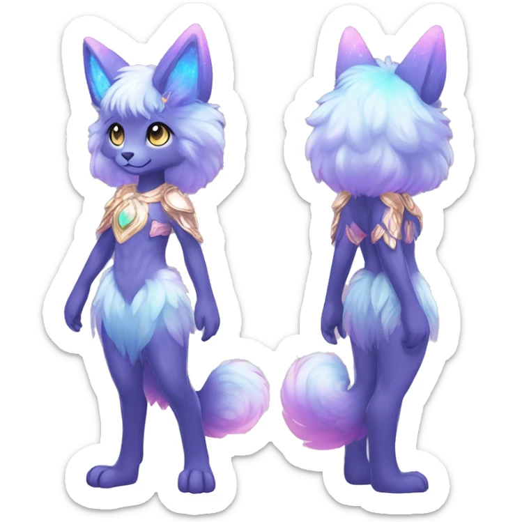 Shiny Sparkly Colorful Fluffy beautiful fantasy Kawaii Ethereal Anthro Sona Nebula-Crystal-Fakemon-animal Full Body sticker