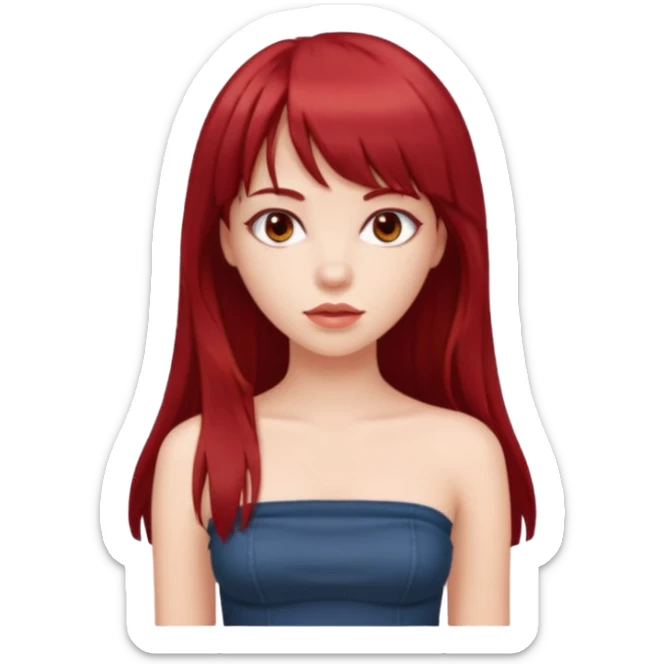 girl with long dark red hair and and bangs in a tube top sticker