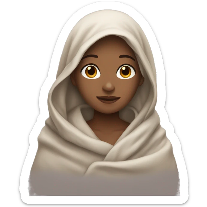White girl shoulder length brown hair eyes shut wrapped in blanket  sticker