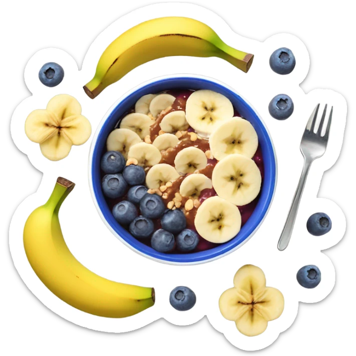 Açai Bowl with banana and peanut sauce and blueberies in clean girl style  sticker