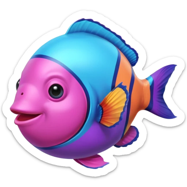 ball of cyan and pink, purple colored magic goo with Rainbow Colored ClownFish sticker