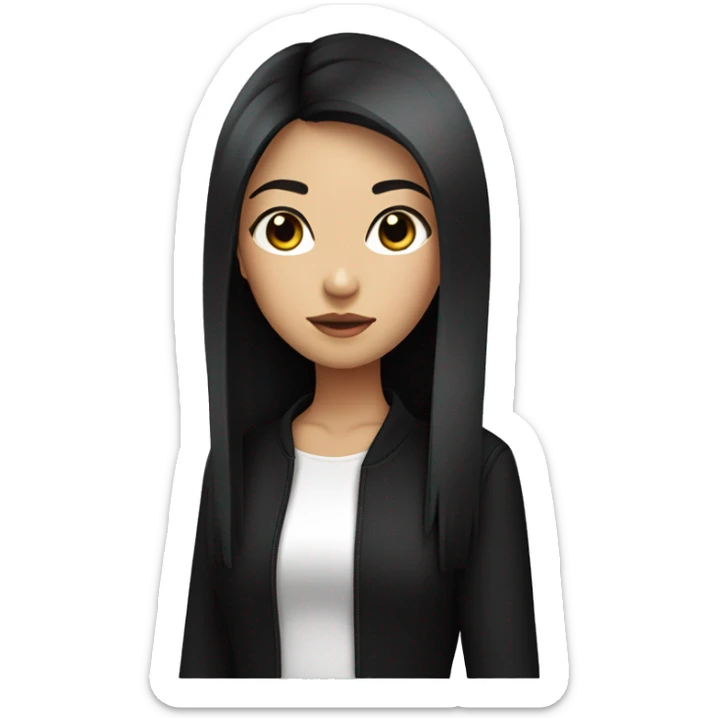 A girl with Asian eyes, with straight hair of medium length and black color, with long eyelashes and in black clothes sticker