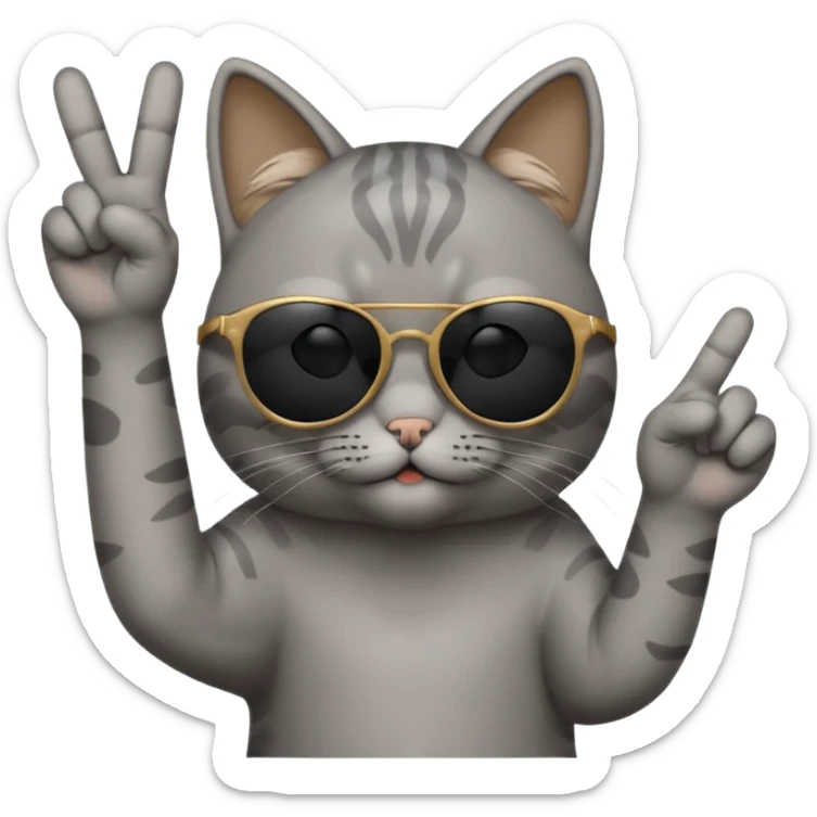 a cat wearing sunglasses a saying peace out on his head there would be written peace out and he will do the pose for peace out sticker