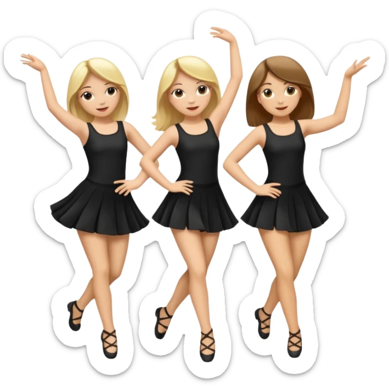 Emoji of 3 Girls dancing ONE with blonde hair, one tan skin with brown hair and one with black  hair ONLY ONE IS BLONDE sticker