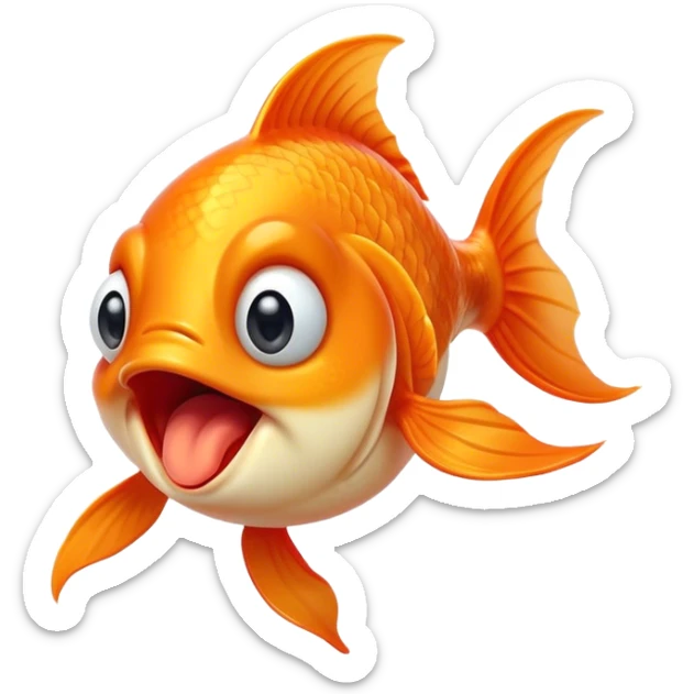 Cinematic Cute Yawning Orange Goldfish Portrait Emoji, Head tilted slightly with a dramatic, wide-open yawn, showcasing a smooth, vibrant orange body with flowing fins, eyes barely open in drowsy contentment, Simplified yet irresistibly adorable features, highly detailed, glowing with a soft, cozy glow, high shine, relaxed yet expressive, stylized with a touch of whimsy, bright and endearing, soft glowing outline, capturing the essence of a sleepy yet affectionate goldfish, so drowsy it feels like it could float out of the screen and curl up for a nap! sticker