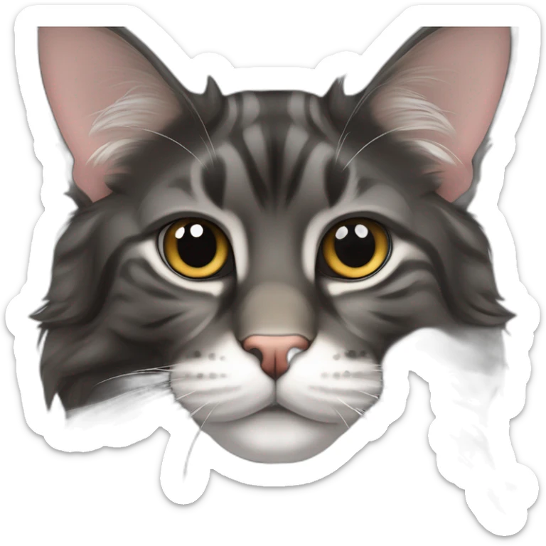 Main coon noir avec un ventre blanc et une tache blanche sur sa tete avec des coeurs a la place des yeux sticker