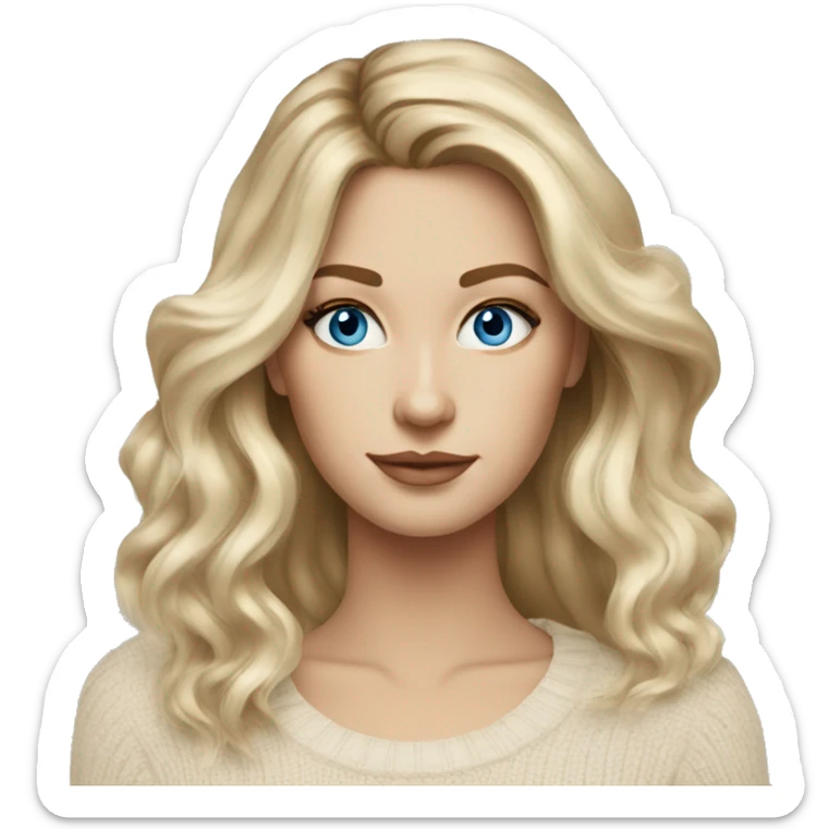 Blue eye long blonde balayage hair white woman beige sweater sticker
