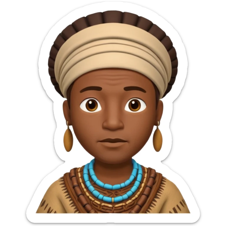 A 3D cartoon African man from the 1800s wearing traditional tribal clothing, calm expression, natural background, Memoji-style realism. sticker