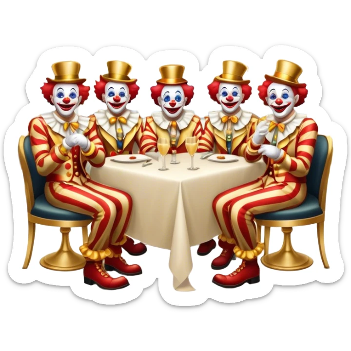 Vip restaurant full of clowns with golden chain on the neck. full height sticker