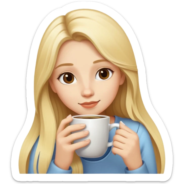 girl with long blonde hair sipping coffee sticker
