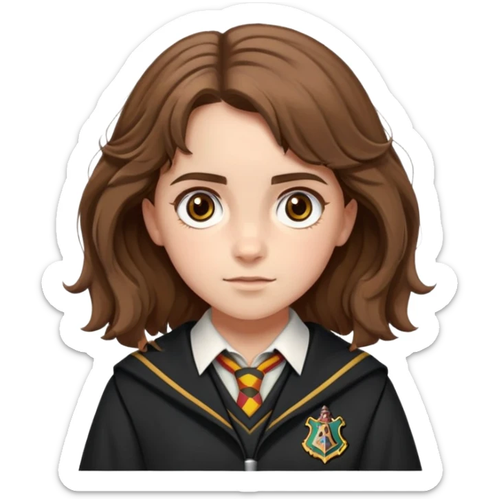 Hermione Granger portrait with bushy brown hair and Hogwarts uniform sticker