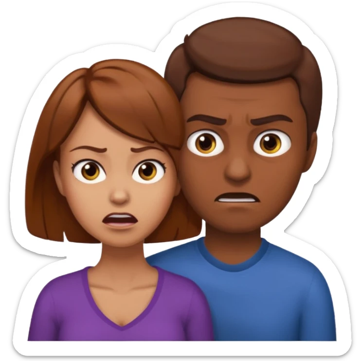 Une homme châtain possessif qui essaye d’attraper le cou de sa femme brune sticker