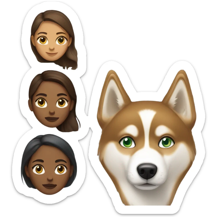 Brown woman with blue eyes with a golden Husky with green eyes sticker