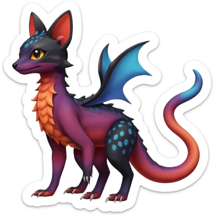Dark magma-gradients-colored Salandit-Umbreon-Genet-Noivern-Noibat-Serval-Hybrid (Full body) sticker