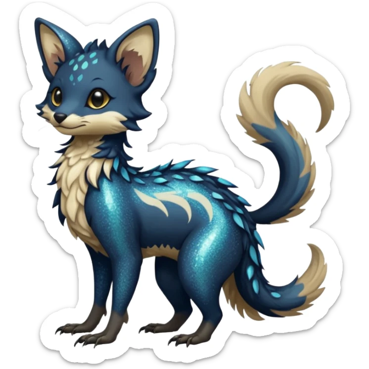 Feral Rare Fantasy Dark sparkly shiny Vernid-Trico-species by LiLaiRa, random markings, tufted tail, tufted ears, full body sticker