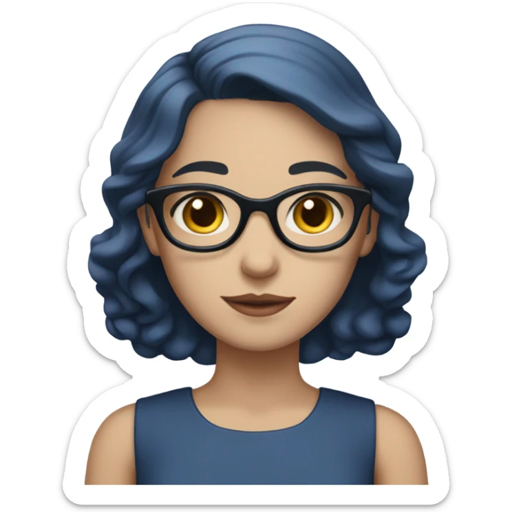 White-skinned brown-eyed girl in a nearly full dress with white glasses and dark blue hair sticker