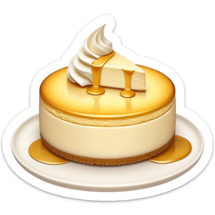 Cinematic Realistic Sernik Dessert Emoji, showcasing a rich, creamy cheesecake with a golden crust rendered with delicate textures and inviting, soft lighting. sticker