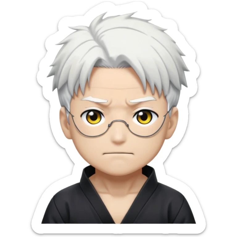 Satoru Gojo from Jujutsu Kaisen, white hair, blindfold, confident smirk, chibi face proportions, energetic expression, close-up face sticker