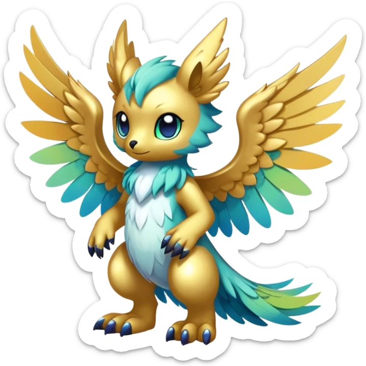 Anthro Sona Cool Edgy Cute Colorful Shy Winged Shiny Fakemon-Fantasy-Creature Full Body sticker